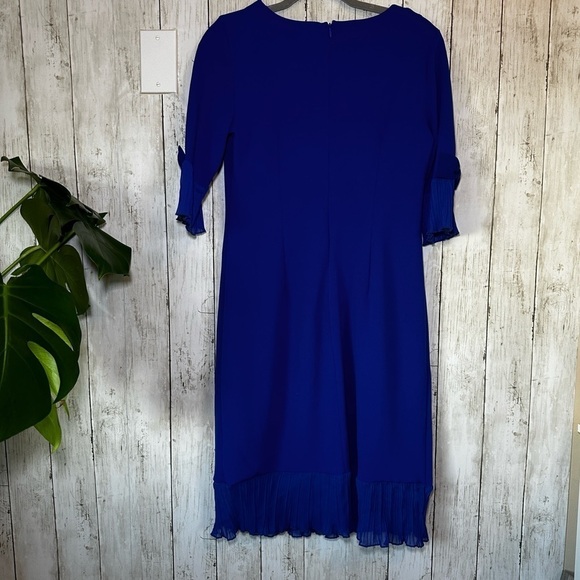 Women’s Size 6 Royal Blue Shift Dress Pleated Cuffs & Hem Elegant - Picture 4 of 12